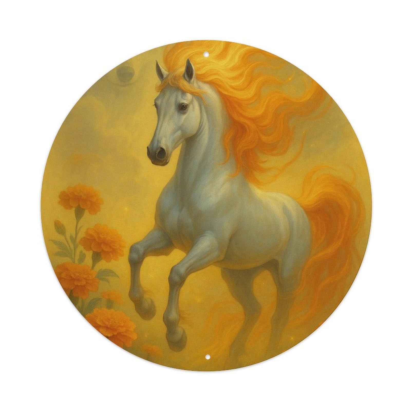 Animal Horse Wolf Marigold Fantasy Vintage Metal Tin Sign Plaque Wall Decor for Cafe, Club Bar, Office, Garden Metal Poster 8x8Inch