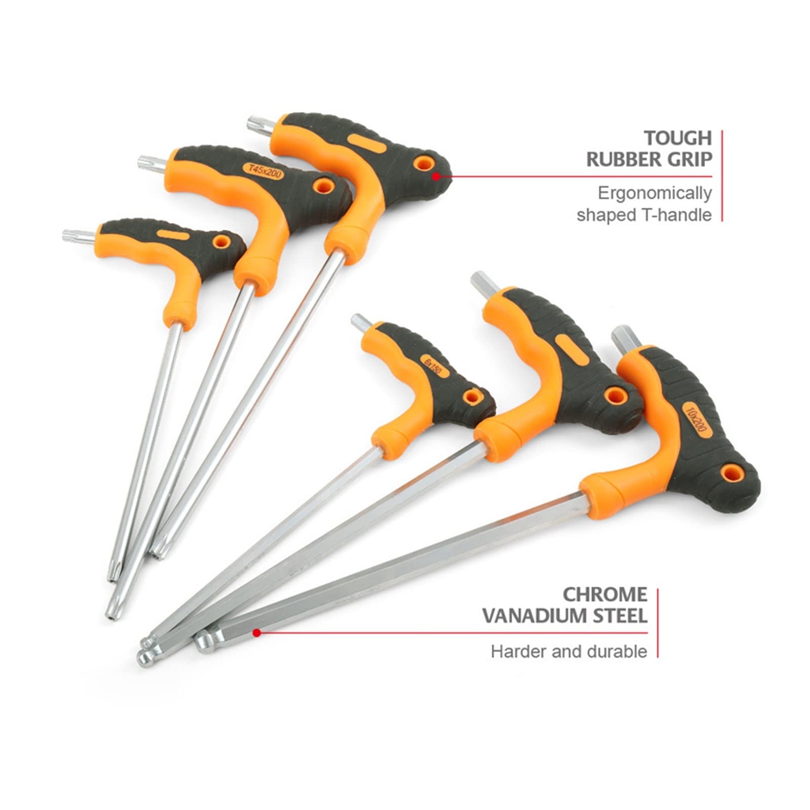 Zestaw kluczy Torx z uchwytem T, 8 szt. sterowników Torx do naprawy roweru, zawiera stal T10-T50, S2, idealne do użytku domowego i projektów DIY