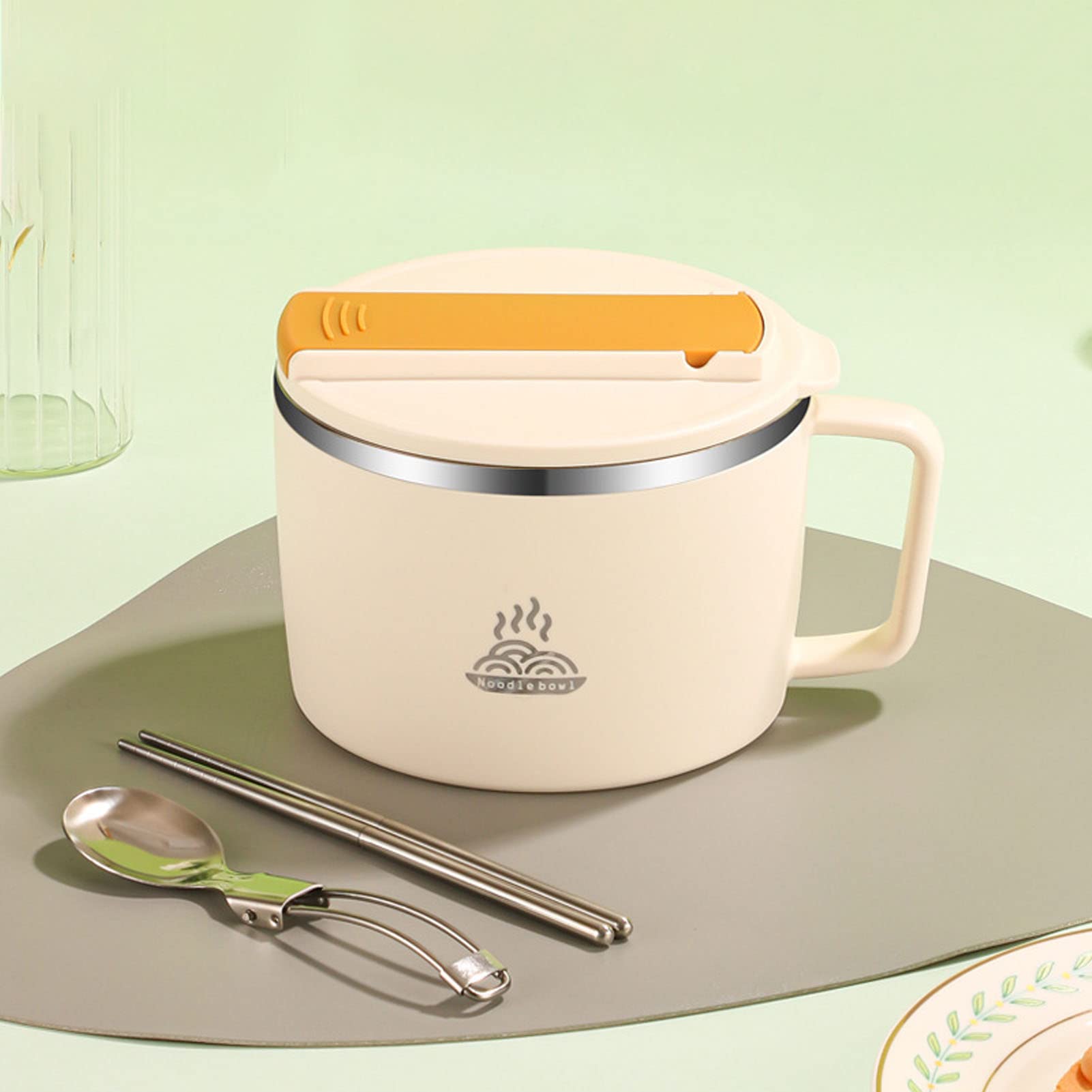 Noodle Bowl - Ramen Set | Noedelkoker | Kom met Deksel, Ramen Kookschaal Ramen Noedelkom met eetstokjes lepel, vaatwasmachinebestendig, magnetron, pastakookplaat, instant koken voor college slaapzaal