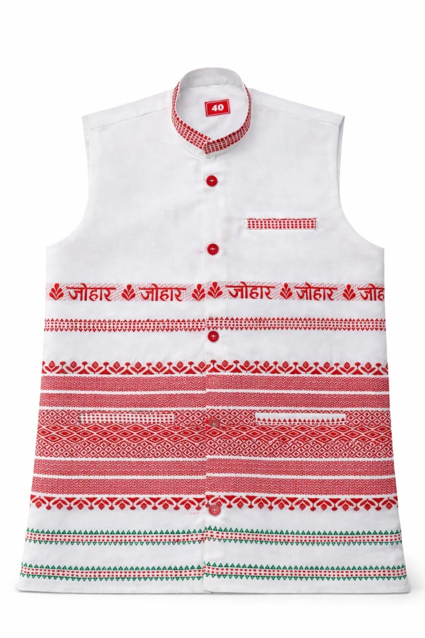 Men’s White Printed Nehru Jacket Sleeveless Ethnic Vest-picture-10