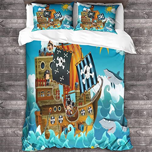 Parure de lit Pirate Ships 3D microfibre pour lit enfant double