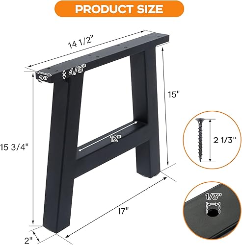 Miniatura 3 de TC-HOMENY Patas de mesa de banco de 16 pulgadas, juego de 2 patas de metal negro café para comedor (16 pulgadas)