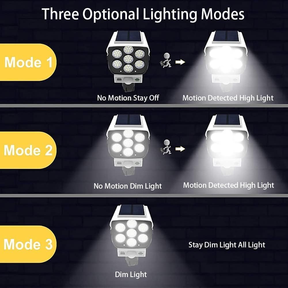 Muej Solar Lights Dummy Camera - 77LED Solar Security Light|77 LEDs Spotlight with Remote Controller Outdoor IP66 Waterproof,Wireless Night Safety and Fake Camera Shaped Light - Image 5 thumbnail