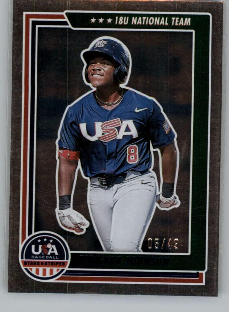 2022 Panini Stars and Stripes Retail Sapphire #59 Termarr Johnson SER/49 USA Baseball 18U National Team Official USA Baseball Card in Raw (NM or Better) Condition