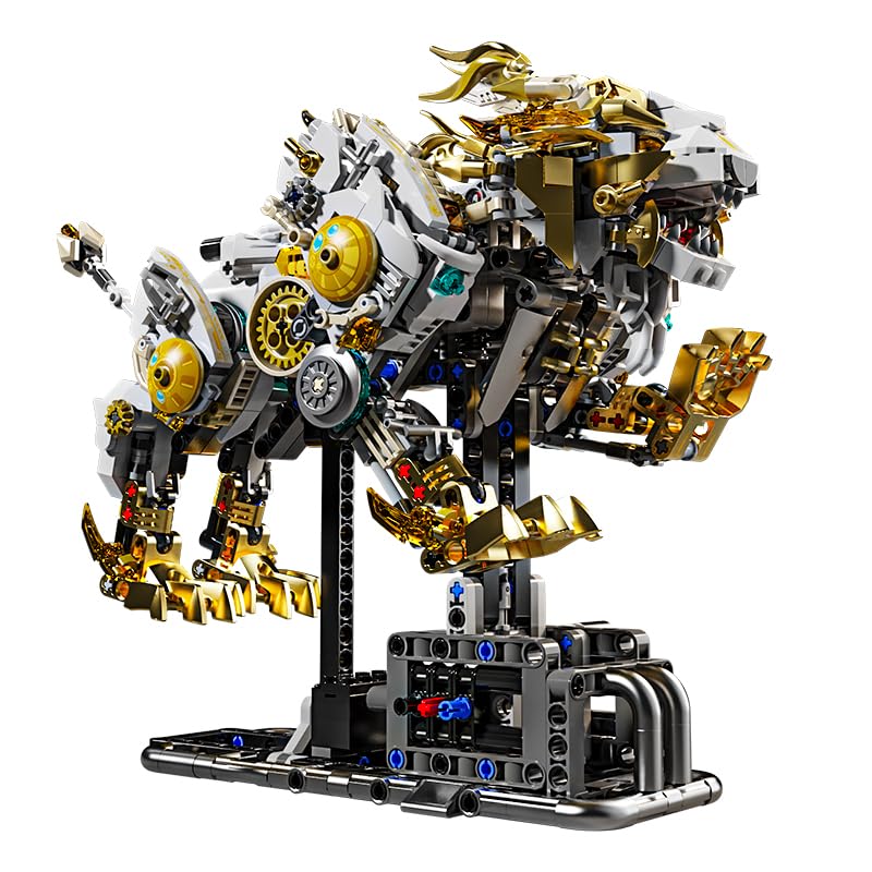 Image of SKY LINE OCEAN Mechanical Lion Building Block Set - Futuristic Golden Robotic Beast Model with Movable Gears & Display Stand, STEM Construction Kit Collectible Gift for Teens & Adults for Ages 14+