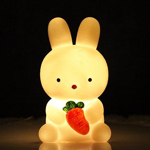 ZTGD Bonita luz nocturna para niños, linda lámpara de vinilo con conejo, luces nocturnas Kawaii para niños, lámpara de luz nocturna recargable para