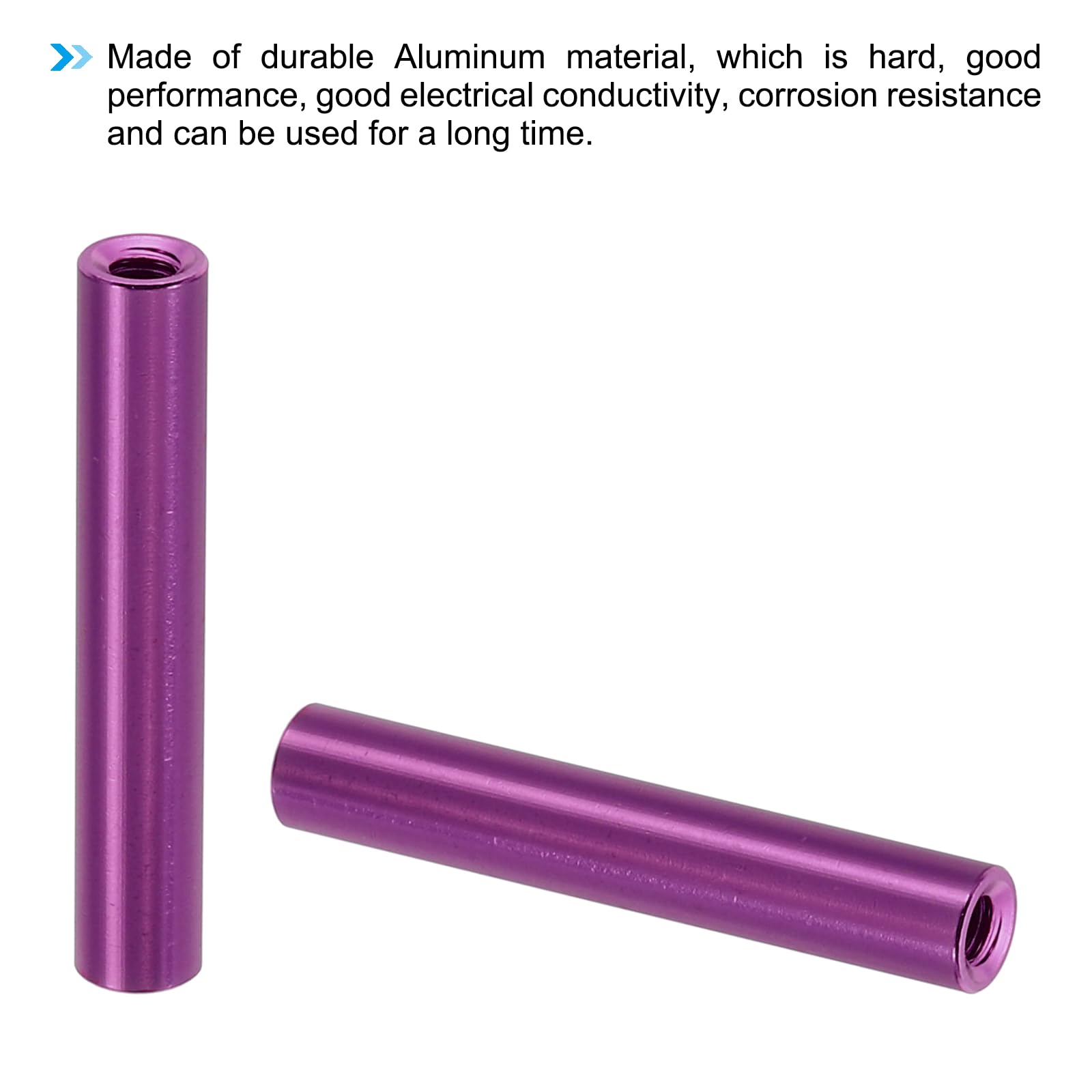 PATIKIL 6pcs M3 Metal Threaded Standoff Spacer Nuts, Round Aluminum Spacers Female Coupling Screws, 1/8" ID x 3/16" OD, Purple 3x5x30mm - Image 4