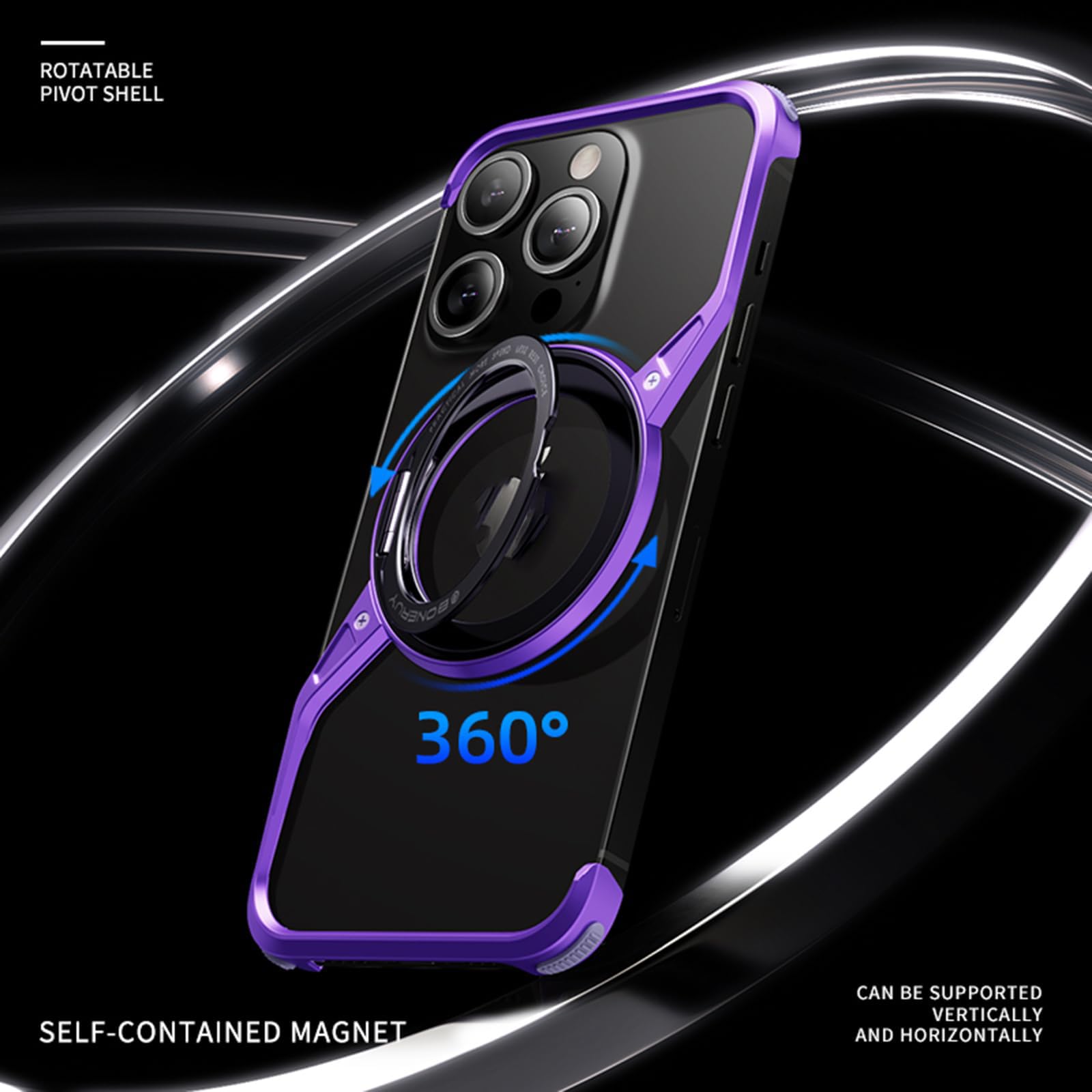 Estuche para iPhone 16/16 Pro/16 Pro MAX, Ultrafino, De Aluminio, Sin Marco, con Disipación De Calor Y Soporte Giratorio De 360 ​​Grados, Tacto Elegante Y Tacto Suave,16,Purple