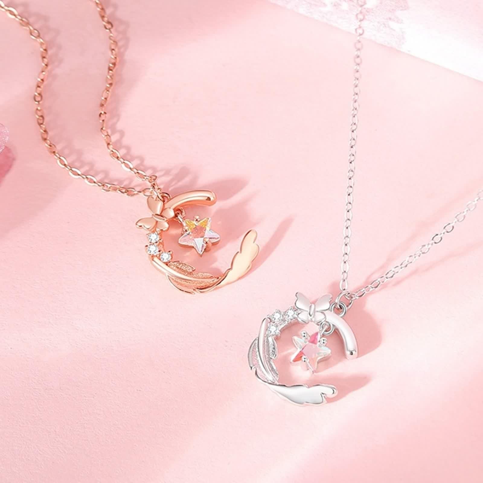 Naszyjnik z białego złota, naszyjnik damski z kamieniem księżycowym wisiorek łańcuszek 9K/14K/18K białe złoto z Moissanitem Moissanite Moissanite Moon Moon 40+5 cm Długość