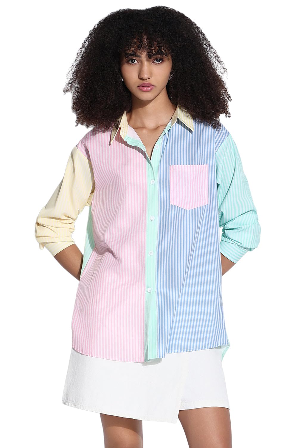 showoffff Edition Women's Colourblocked Multi Oversized Shirt with Chest Pocket-CHN-SH-001_Multi-P-picture-47