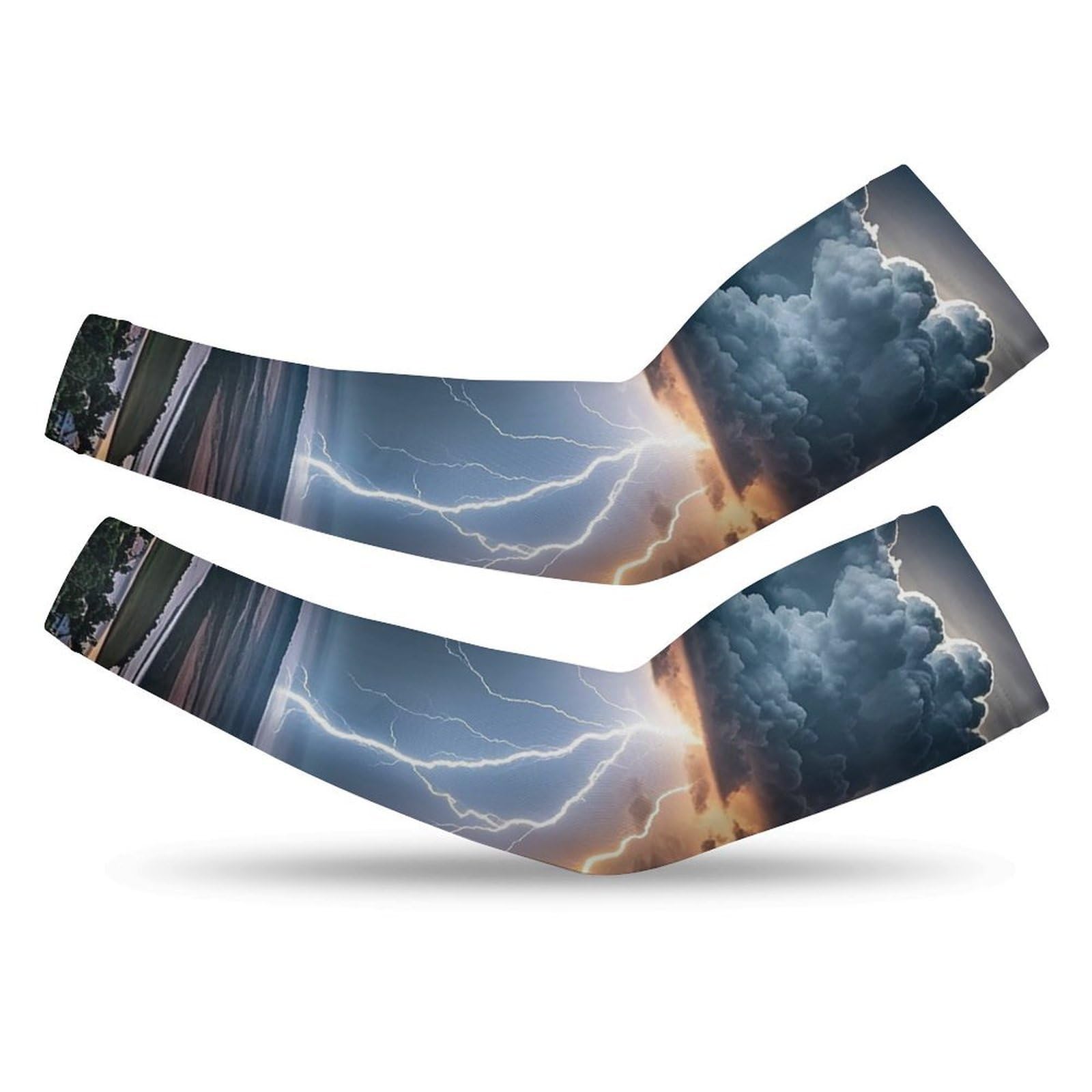 Ntvowpzo Unisex White Cloud Lightning Arm Sleeves Uv Sun Protection Cooling Compression Tattoo Cover Up Sleeve For Arms, S