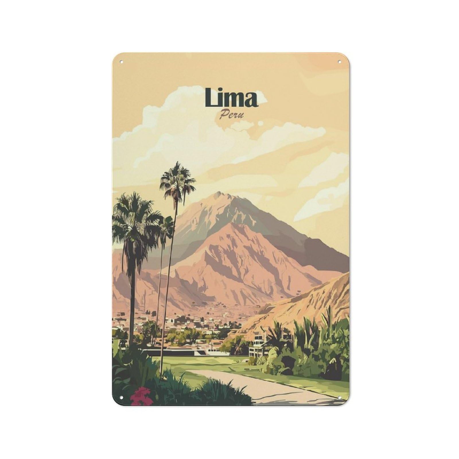 Junmoney Style-9 Urban Metal Wall Art Sign 30X20cm Featuring Lima Peru Travel (2), Urban Room Decor For Modern Home, Workshop, Office Or Cafe