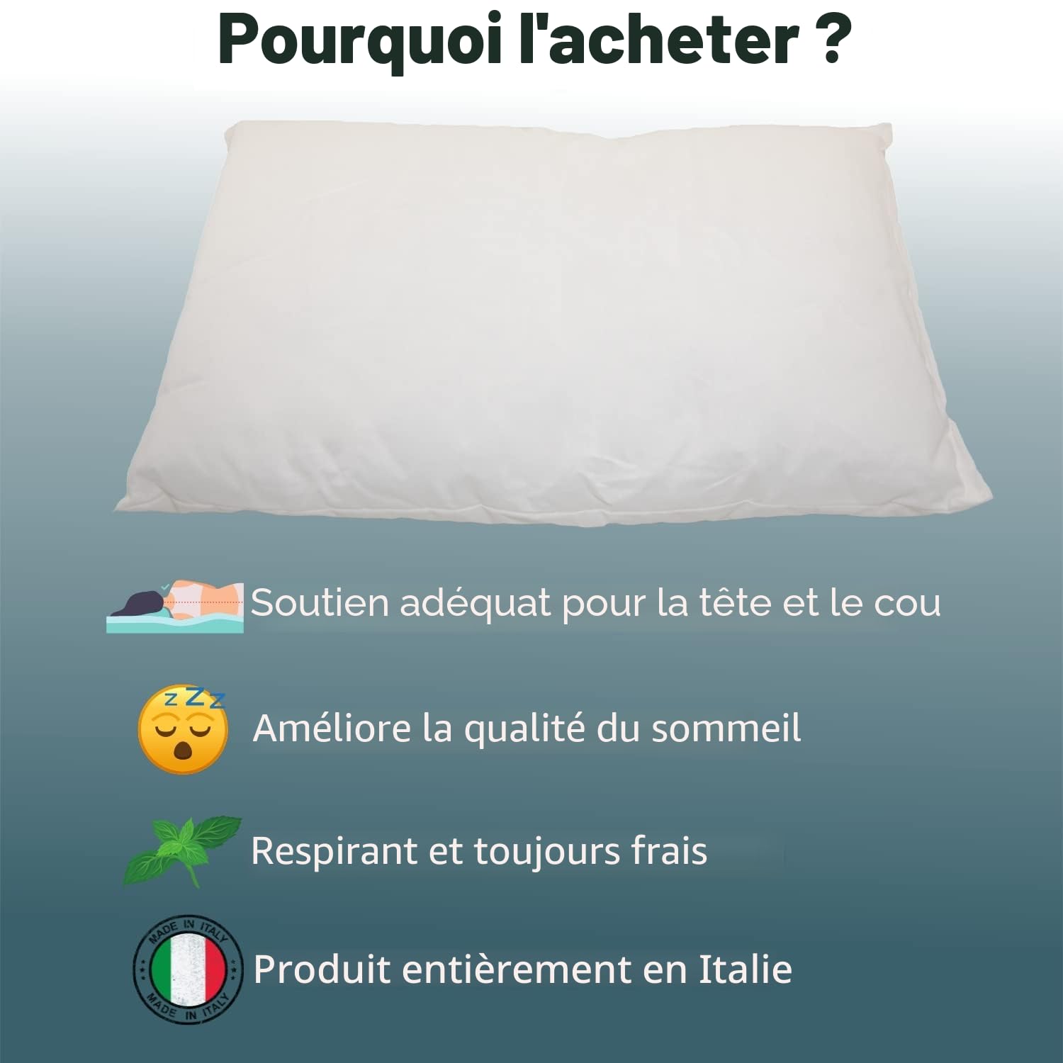 BabyTools Oreiller Enfant (100% Fabriqué en Italie Et Oeko-TEX®), Coussin Enfant 40x60 Transpirant Et Résistant Aux Acariens avec Taie d'oreiller 100% Coton, Coussin Bebe Idéal pour 1, 2, 3 Ans