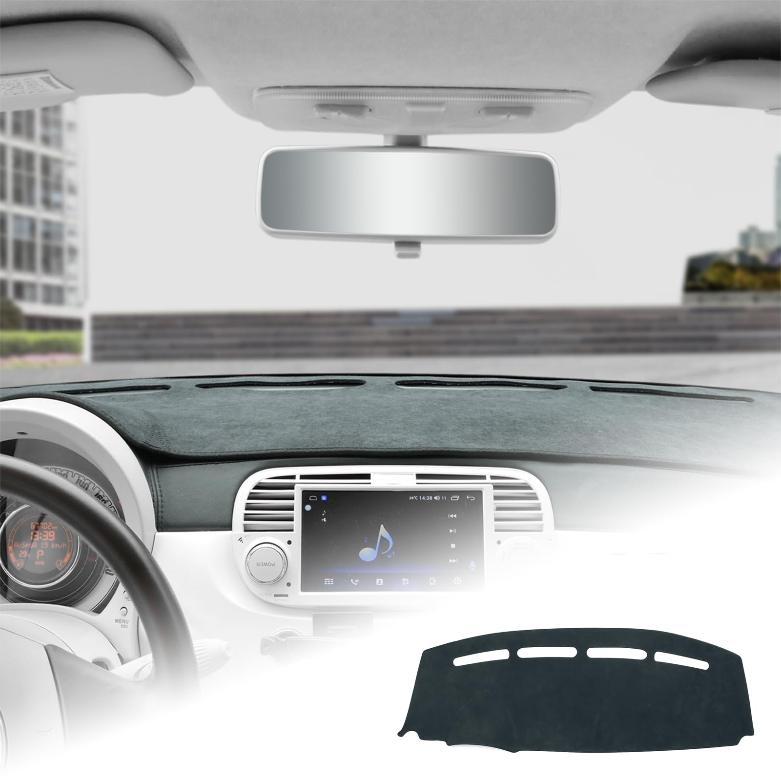 KUNGKIC Compatible with Fiat 500 2008-2023 Flanella Auto Cover Cruscotto Matte Dashboard Cover Auto Interno Parasole Dashboard Protezione Luce Opaco Protezione Della Luce Accessories