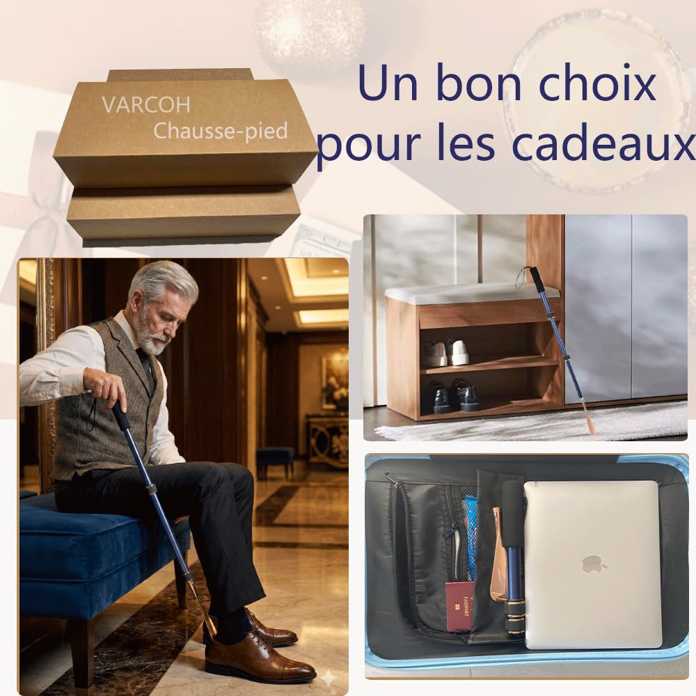 VARCOH Chausse Pied Long Metal, 43-77CM Le Chausse Pied télescopique long est facile à transporter lorsque vous sortez. Conception de Chausse Pied en or Bleu, à la mode et Durable