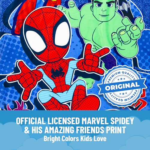 Image of Jay Franco Kids Slumber Bag and Pillow - 54 x 27 Inch Comfy Indoor Sleeping Bag for School and Sleepovers, 2 Piece Set, Blue - Spidey & His Amazing Friends