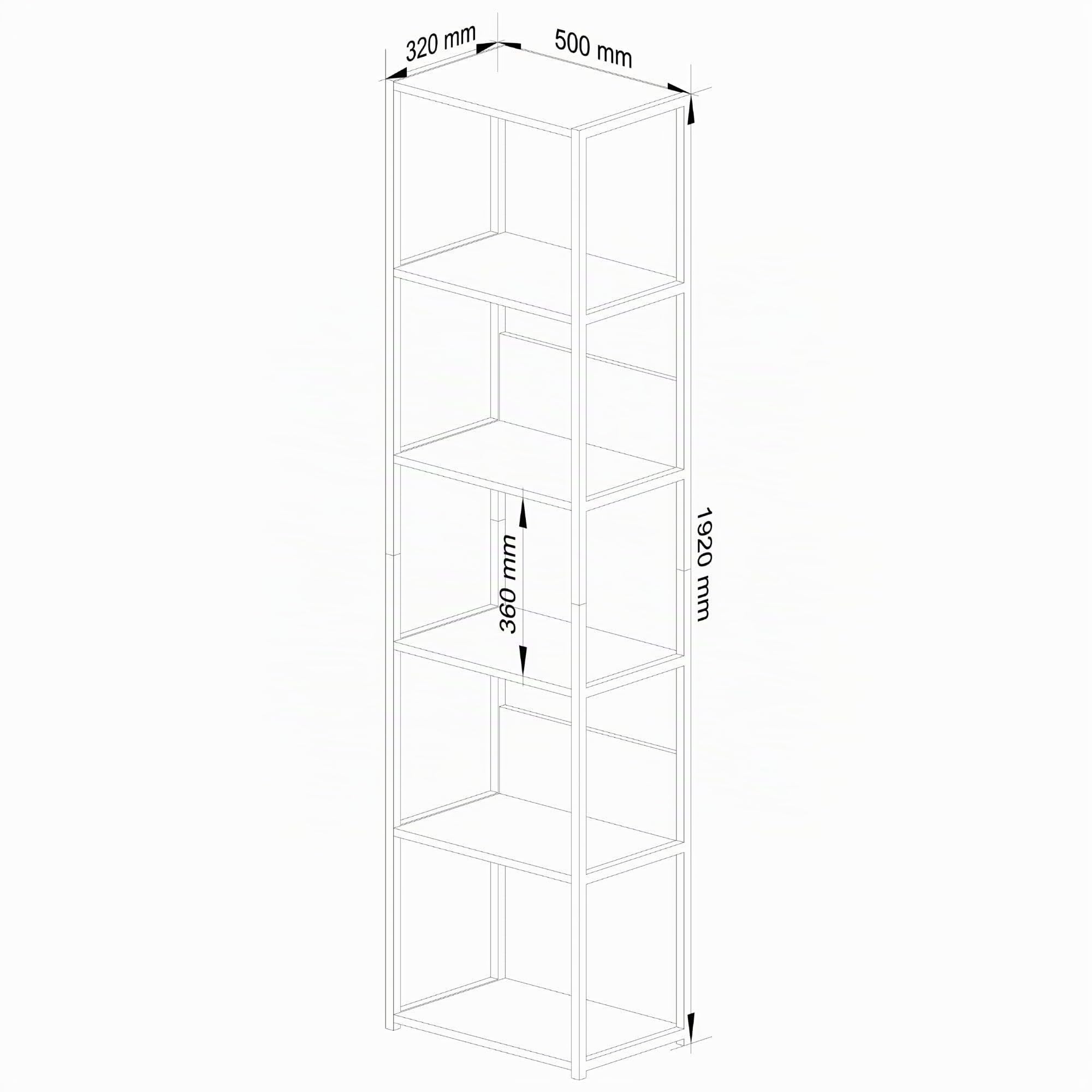AKORD Libreria Industrial Style a 6 Ripiani 50 cm | Libreria Ferro e Legno | Aperto | Struttura a Scaletta | Scaffali autoportanti per Ufficio, Cucina, Bagni, Soggiorni | Biblioteca Nero/Rovere Craft