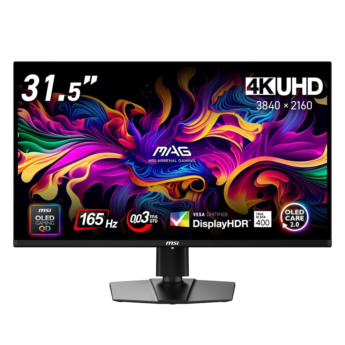 【Amazon.co.jp限定】MSI QD-有機EL ゲーミングモニター MAG 321UP QD-OLED 31.5インチ/4K UHD/QD-OLEDパネル/165Hz/0.03ms（GTG）/ハードウェアブルーライトカット/DisplayHDR True Black 400/AIビジョン/HDMI2.1/DP 1.4a/USB Type-C/高さ調整/メーカー3年保証