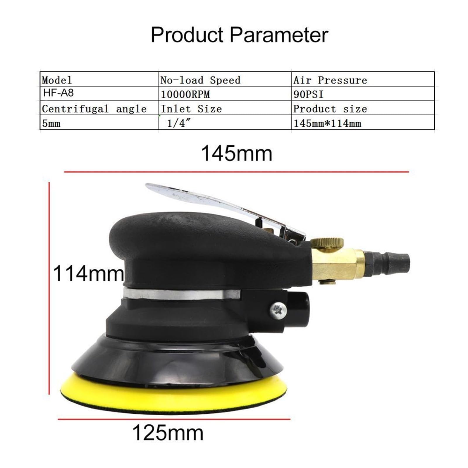 Pulidora Lijadora Lijadora neumática de aire de 5 pulgadas y 10000RPM for herramienta de cuidado de pintura de coche, máquina pulidora, pulidora de trabajo de madera