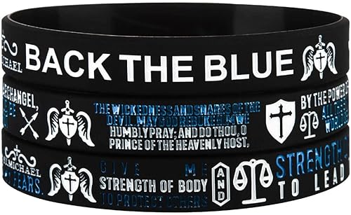 Miniatura 4 de Sainstone St Michael The Archangel Prayer & Police's Orayer with Back The Blue Thin Blue Line - Pulseras de silicona inspiradoras para hombres y