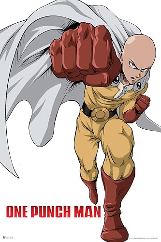 One Punch Man Saitama Punching - Póster de superhéroe japonés manga anime de personajes geniales para pared, 12 x 18 pulgadas Póster,Póster laminado