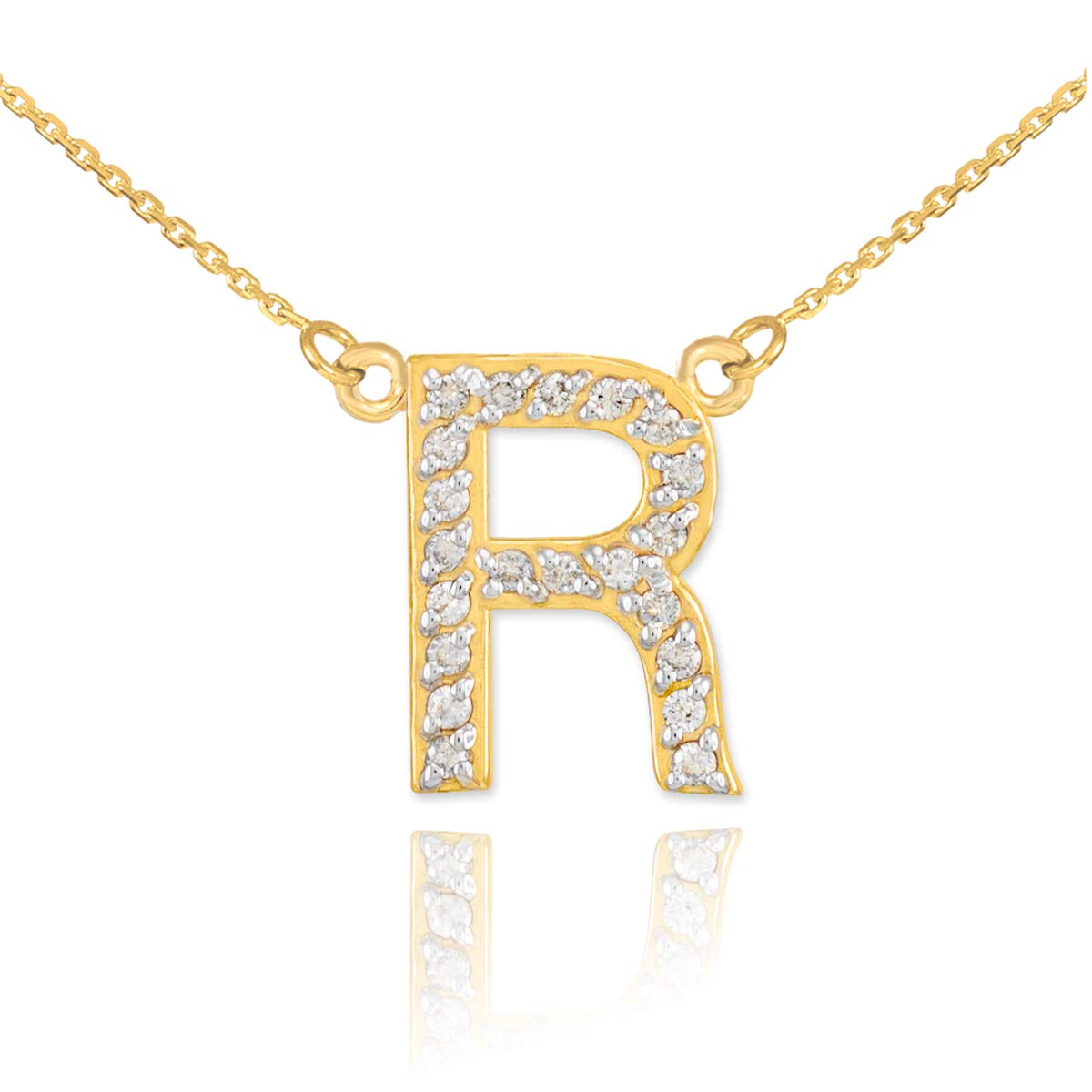 14K Yellow Gold Diamond Accented Personalized Initial Letter Pendant Necklace