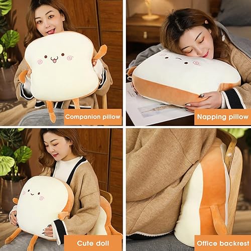 Miniatura 5 de Juego de almohada y manta de viaje 2 en 1 para avión, tren, coche, campamento, divertido cojín de almohada de pan tostado para oficina en casa,