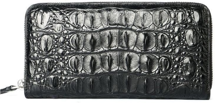 Genuine Crocodile Leather Wallet, Alligator Skin Long Clutch Purse for Men, Black (Black)