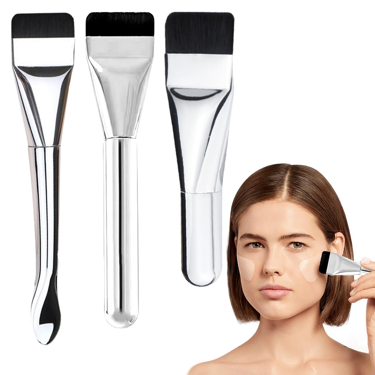 3 PCS Flat Foundation Brush Super Thin Blade Foundation Makeup Brush Angled Liquid Foundation Brush Soft Synthetic Bristles Makeup Brushes for Facial Premium Soft Synthetic Contour Brush