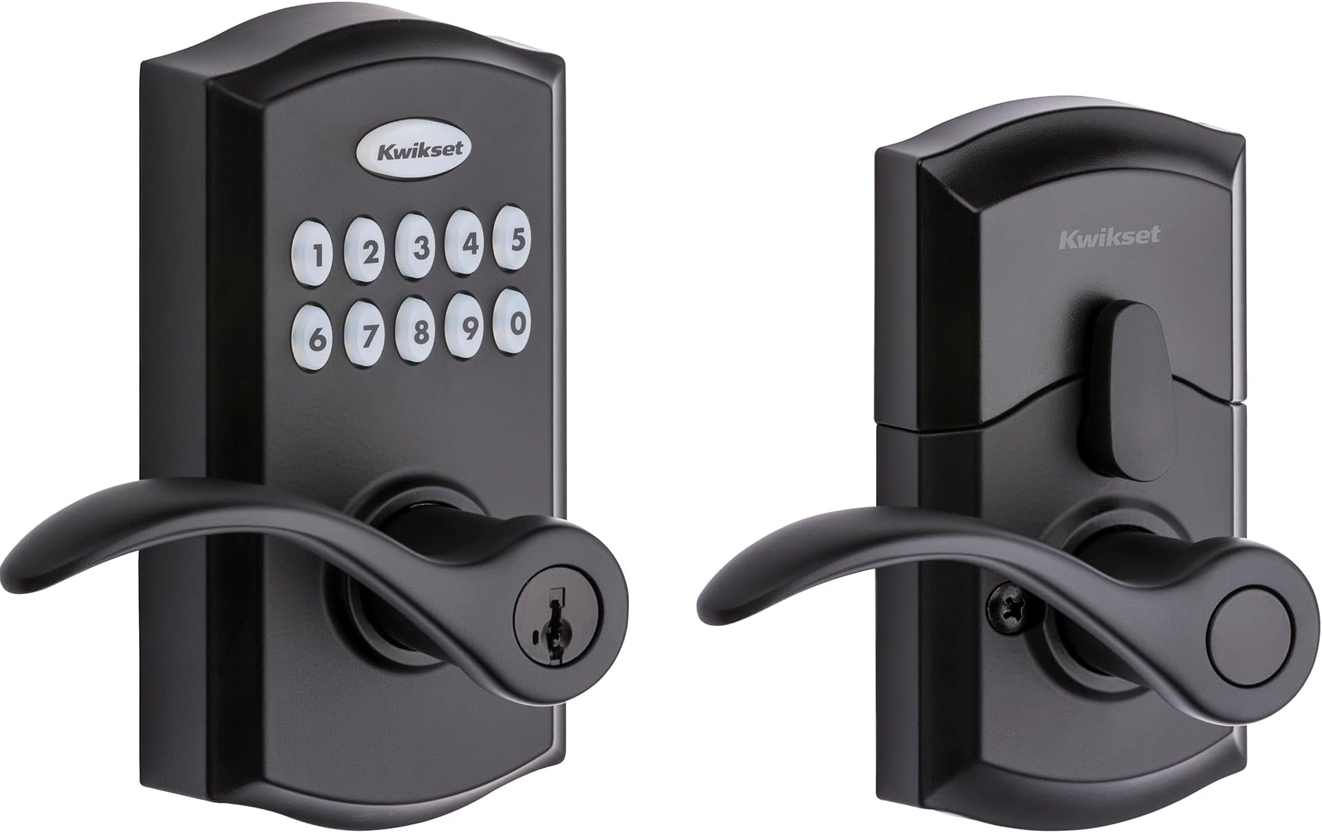 Kwikset SmartCode 955 Pembroke Light Commercial 10-Button Keypad Electronic Lever, Featuring Convenient Keyless Entry, 3-Year Battery Life and High Traffic Durability Matte Black