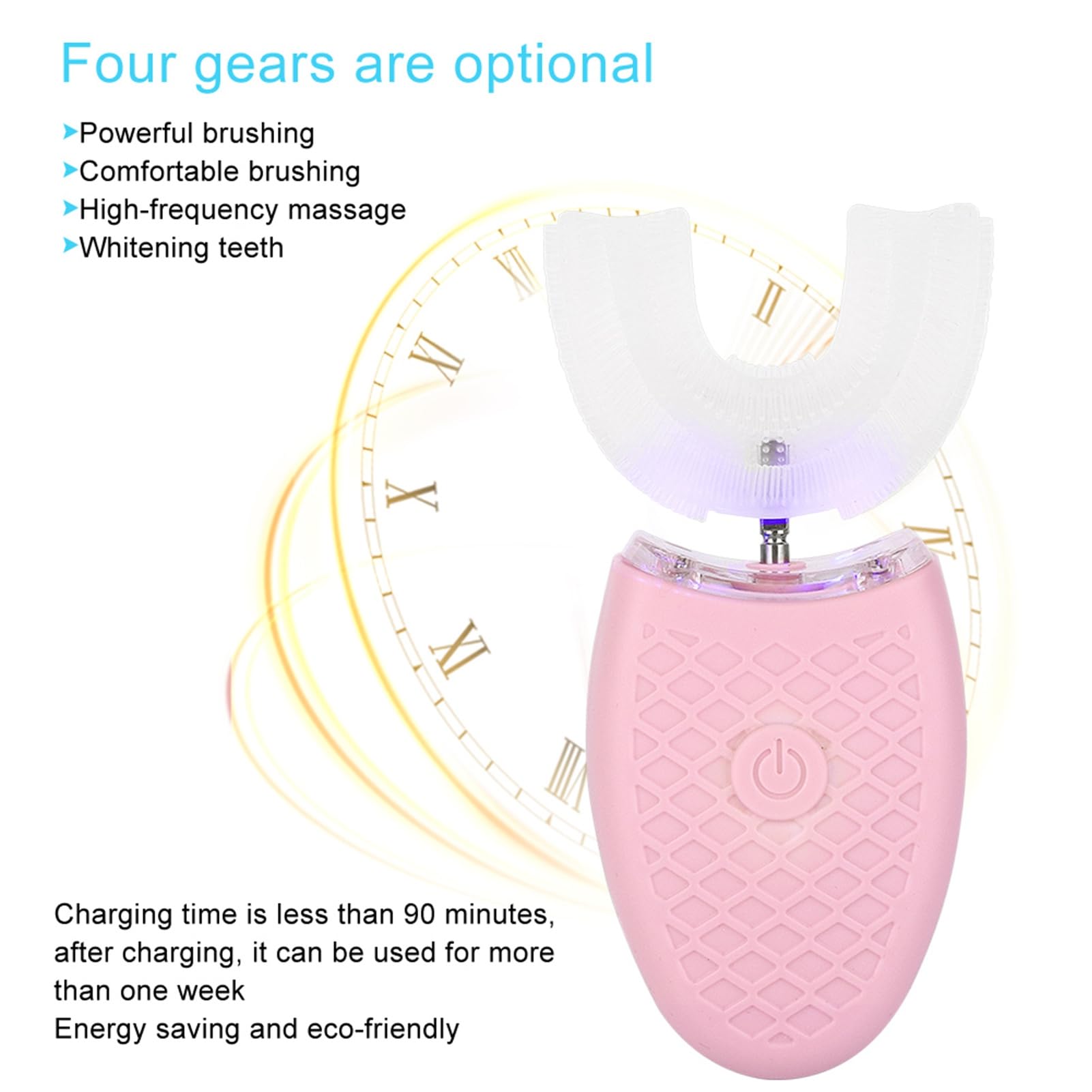 Cepillo de Dientes Eléctrico en Forma de U para Adultos Cepillos de Dientes Ultrasónicos en Forma de U para Blanquear los Dientes Limpieza Bucal de 360 ​​​​°, Carga USB Luz LED a Prueba de Agua