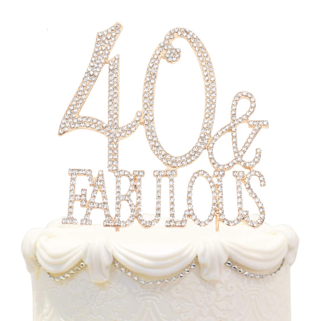 Hatcher lee 40 & Fabulous Cake Topper 40 Years Birthday Or 40TH Wedding Anniversary Gold Crystal Rhinestone Party Decoration （Gold）