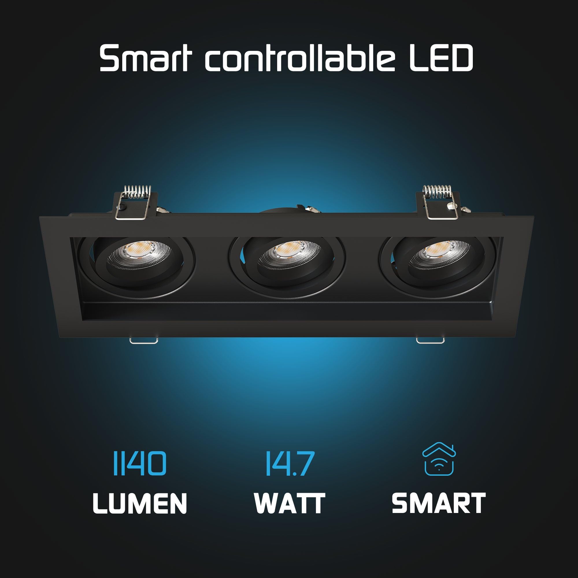Ledvion 6er Set LED Einbaustrahler Schwarz 4.9W RGB CCT dimmbar | Einbaumass 270x100mm; Fuer trockene Innenraeume wie Wohnzimmer Kueche und Flur