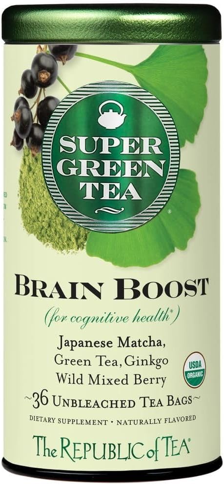 The Republic of Tea - Brain Boost SuperGreen Green Tea, Ginkgo Biloba, and Matcha Tea Blend (36 Tea Bags)