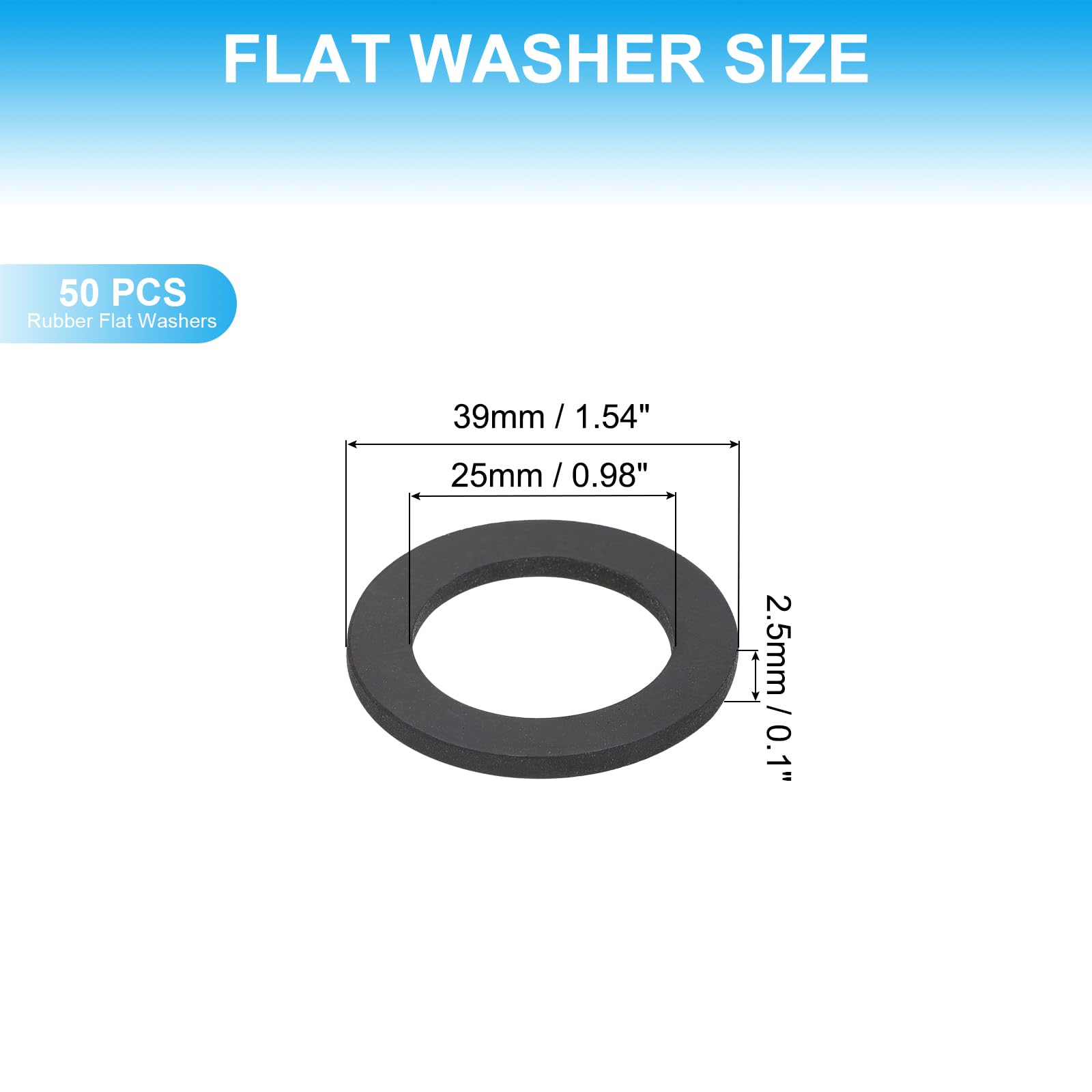 PATIKIL 50 Pcs Flat Rubber Washers 0.98" ID 1.54" OD 0.1" Thickness Sealing Rubber Spacer Gasket for Bolts Faucets Screws Hose Plumbing Black - Image 2