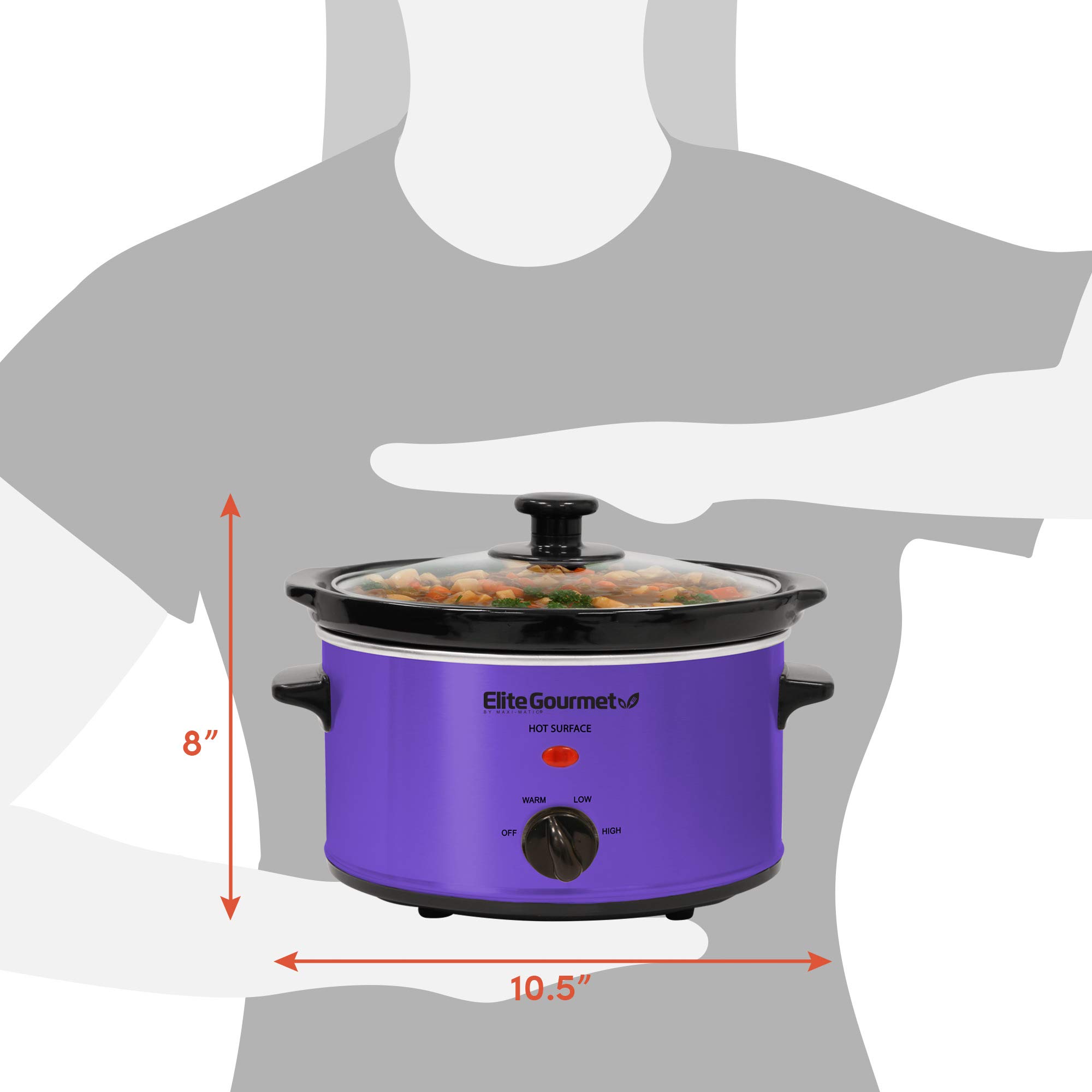 Elite Gourmet MST-275XP Olla eléctrica de cocción lenta, 1.8 L, morado, temperatura ajustable, apta para lavavajillas