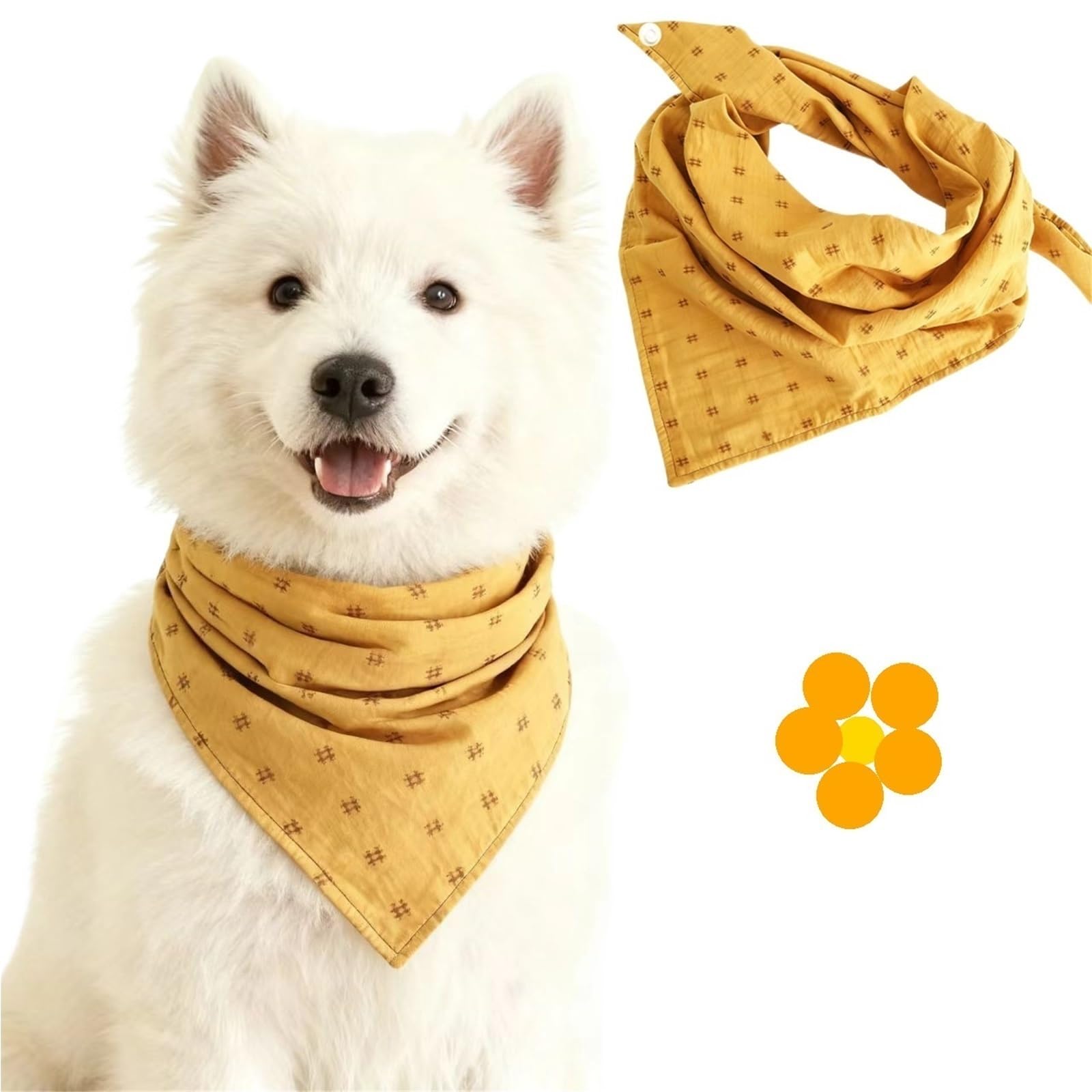 Dreieckiges Hundehalstuch, vielseitiges Haustier-Halstuch, Lätzchen und Schal für Katzen, trendiges Karomuster, modisches Accessoire für kleine und mittelgroße Rassen (Kurkuma, zweifarbig, XL)