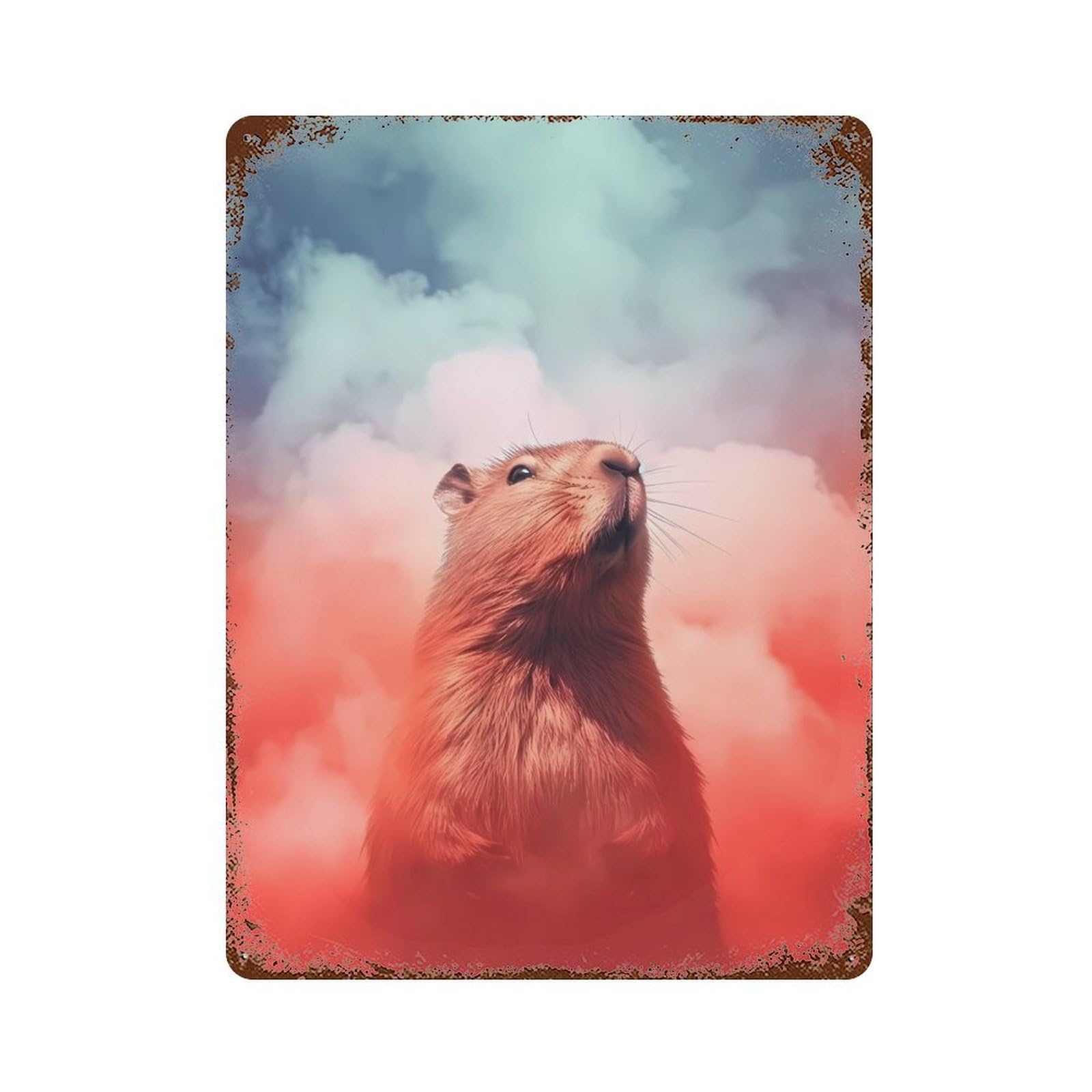 Capybara Smoke 15.7"x11.8" Rustic Tin Plaque, Novelty Wall Decor for Living Room, Hallway And Home Decor