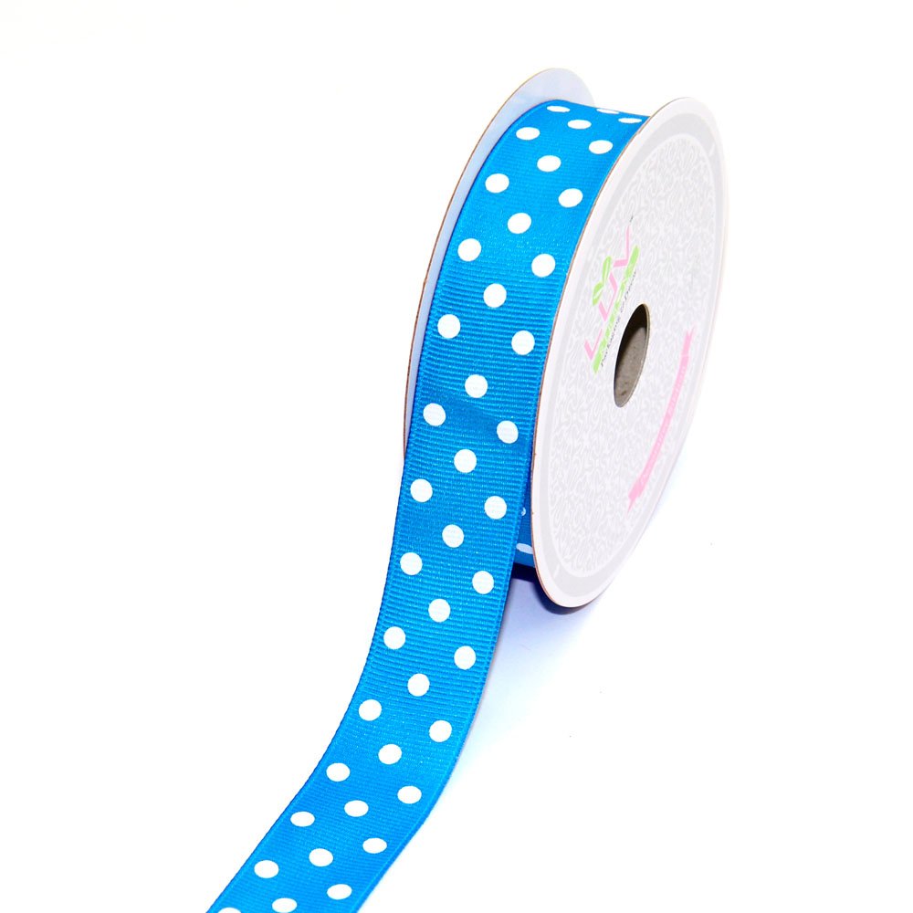 LUV Ribbons7/8-Inch Grosgrain White PolkaDots Ribbon by Creative Ideas, 10-Yard Turquoise