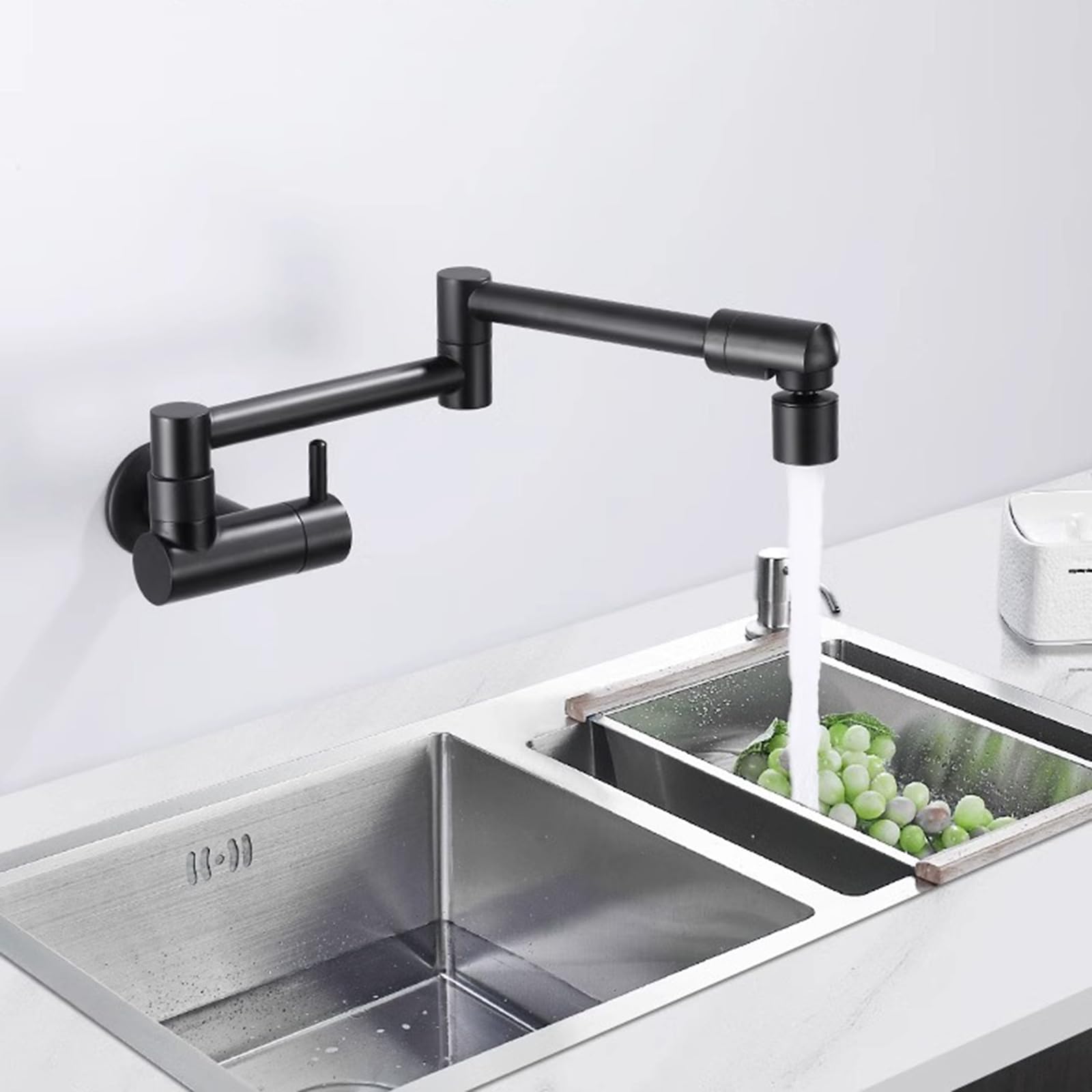 Rubinetto Cucina A Muro Ottone Rubinetto Lavello Cucina Pieghevole per Riempimento Pentole,Argento