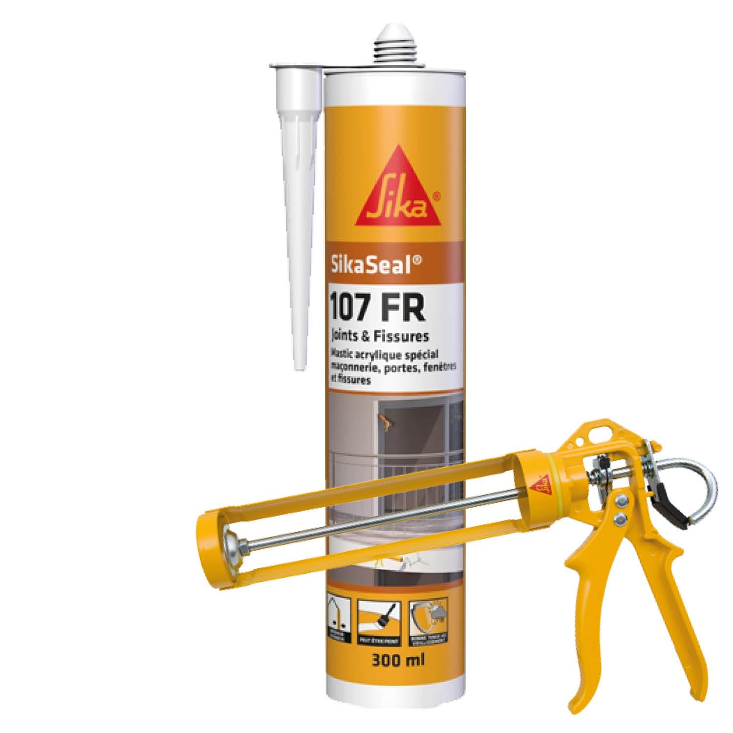 Mastic acrylique Sika blanc 300ml avec pistolet pour joints et fissures de maçonnerie