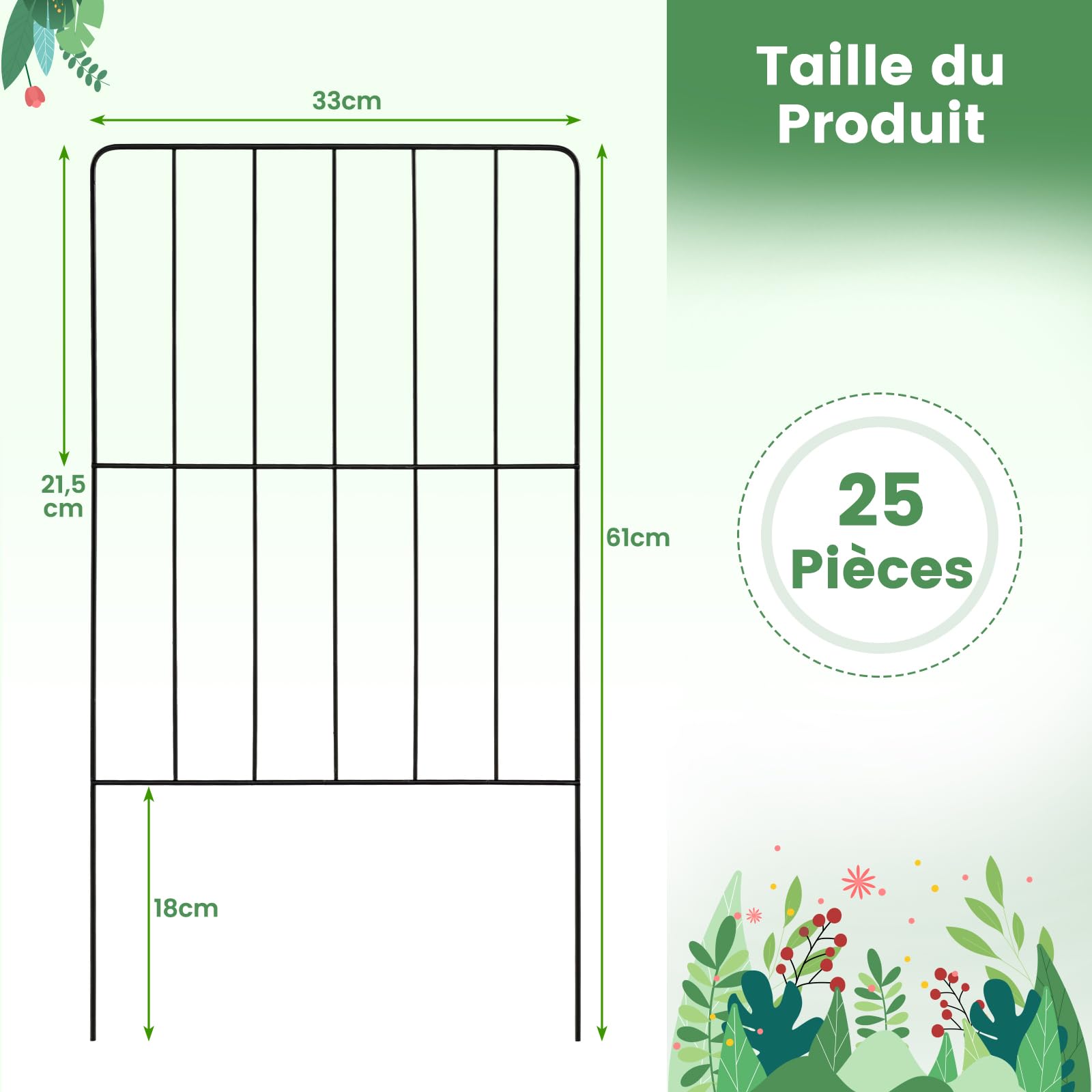 COSTWAY Clôtures de Jardin 25 Pièces Pliable en Métal, Barrière Jardin Exterieur pour Animaux Résistant à la Rouille, Décoratives pour Terrasse Aménagement Paysager, 33 x 60CM