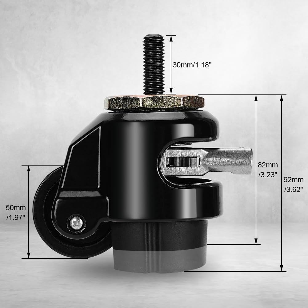 Castor Wheels Set of 4, Heavy Duty Leveling Stem Casters, Aluminum Alloy, Retractable Workbench Furniture Wheels for Shelves and Carts, 1102.31lbs Capacity, Black