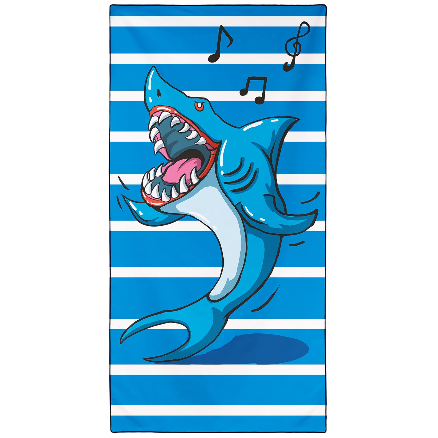Violetpos Singing Shark Stripe Beach Towel, Extra Large 180x90 cm 250GSM Microfibre, Sand Free Quick Dry, Ideal Vacation Gifts with Carry Bag for Pool Cruise Camping