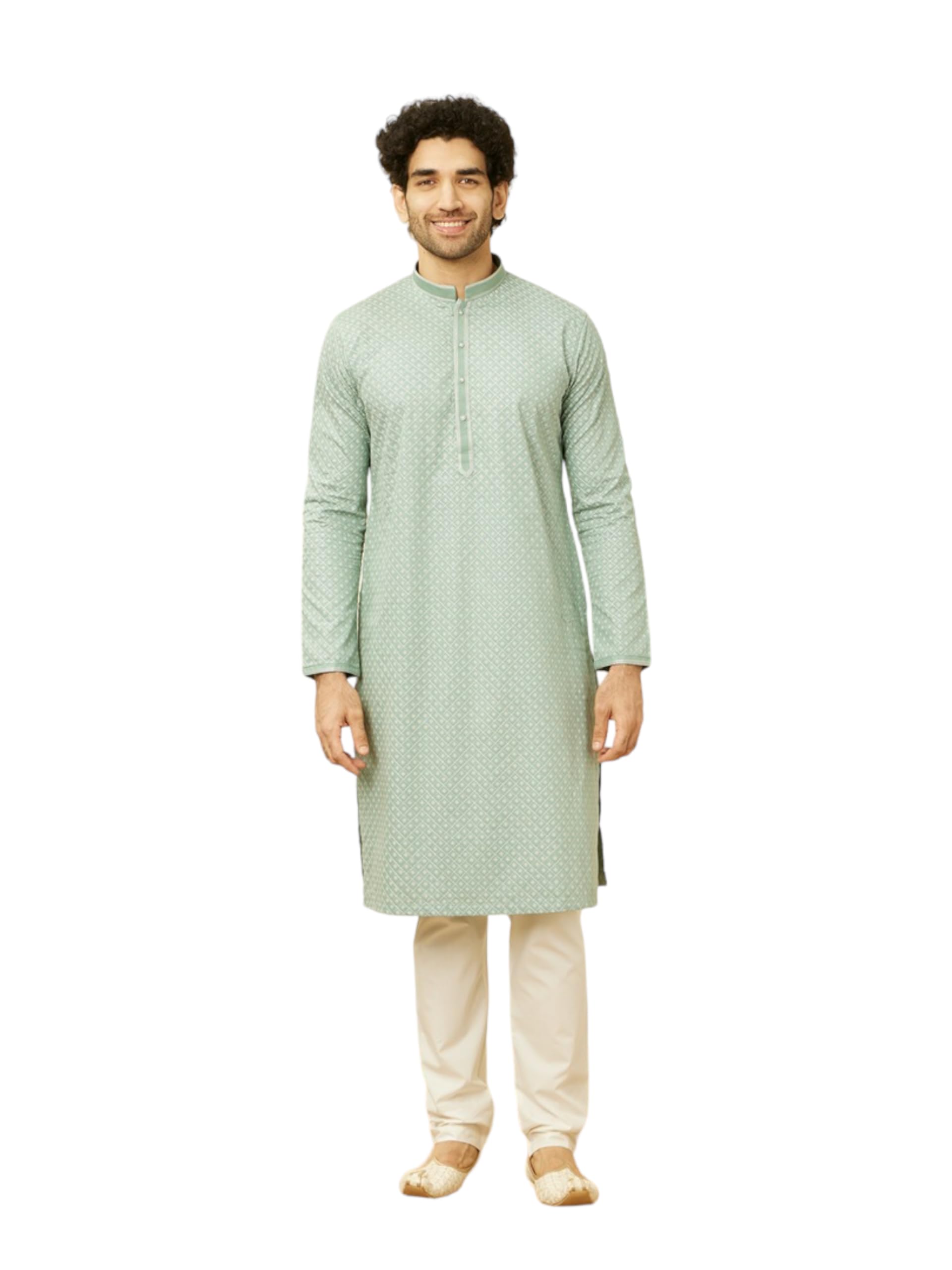 manyavar Men's Cotton Diamond Patterned Kurta Set (2pcs)-picture-13