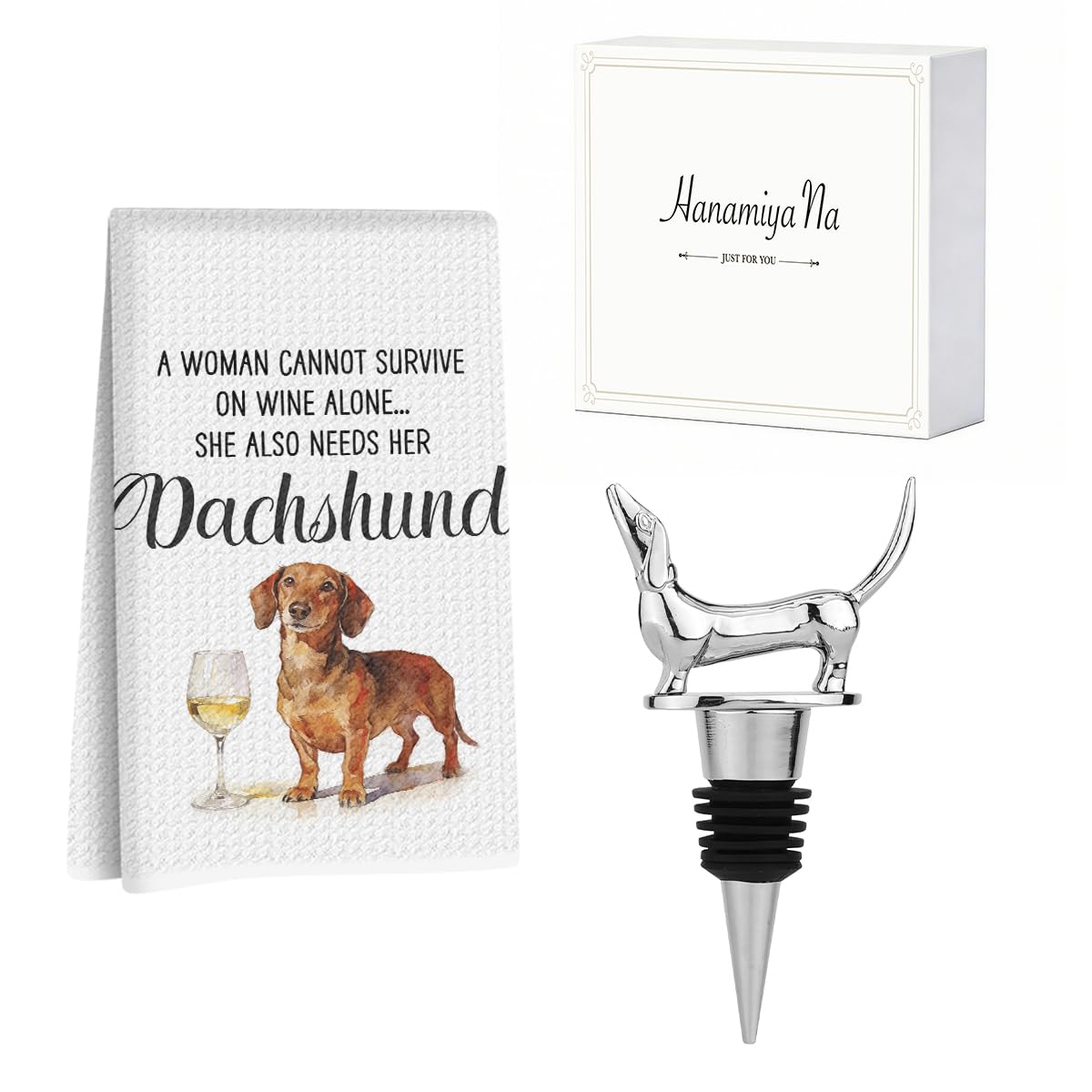 Hanamiya Na Funny Dachshund Kitchen Towels with Wine Bottle Stopper 24x14 Inch, Dachshund Gifts Reusable Dish Towels for Kitchen Bars Decor, Wine Gift Weiner Dog Gifts for Women Men 4