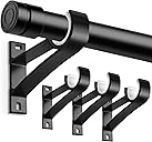 KOLAKO Curtain Rod Bracket, Heavy Duty Curtain Rod Holders Single Decorative Rod Hooks Hanger for 1 Inch Dia Rod, Black 4 Pack