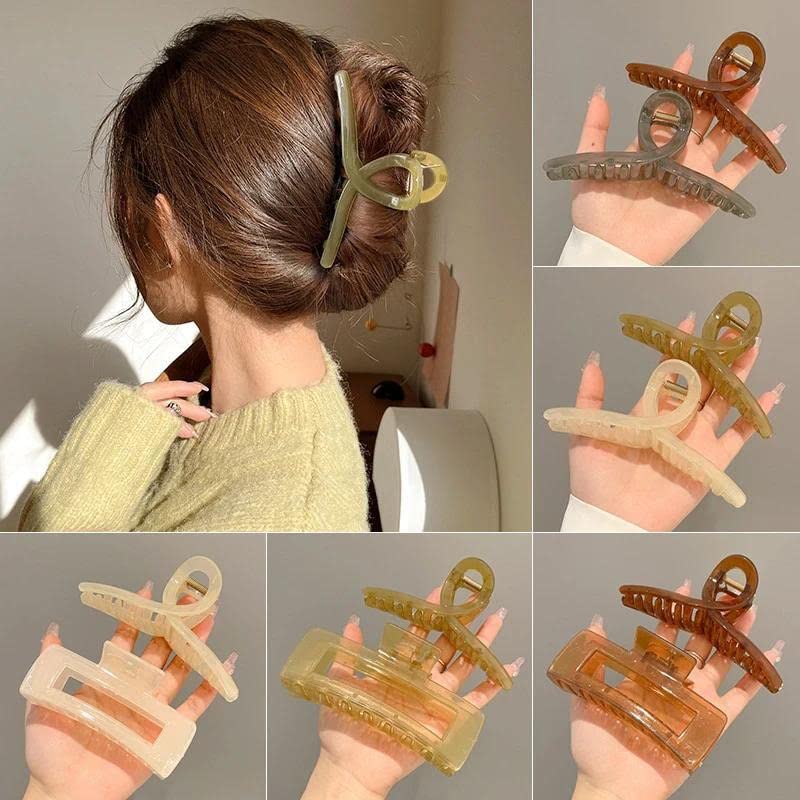 Image of BAKEFY 2+2 Combo Big Hair Clips For Women Large Hair Claw Clips For Thick Hair Strong Hold Nonslip Jelly Moon Banana Nonslip Jumbo Jaw Clips Hair Styling Accessories (Total 4 Pcs), Multicolor