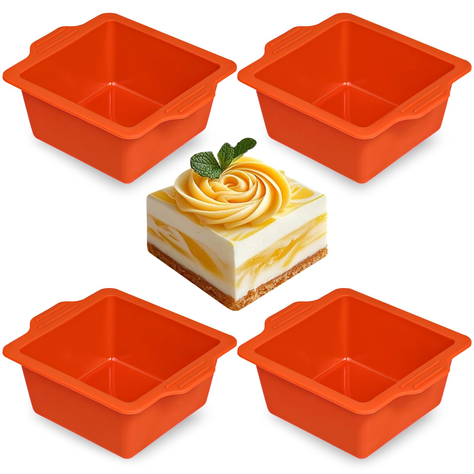 webake Mini Square Cake Tin 4โโ Silicone Cake Moulds for Baking 4 Pcs Mini Cheesecake Mould Soap Mould for Small Cakes, Muffin, Cupcake, Soap, Jelly
