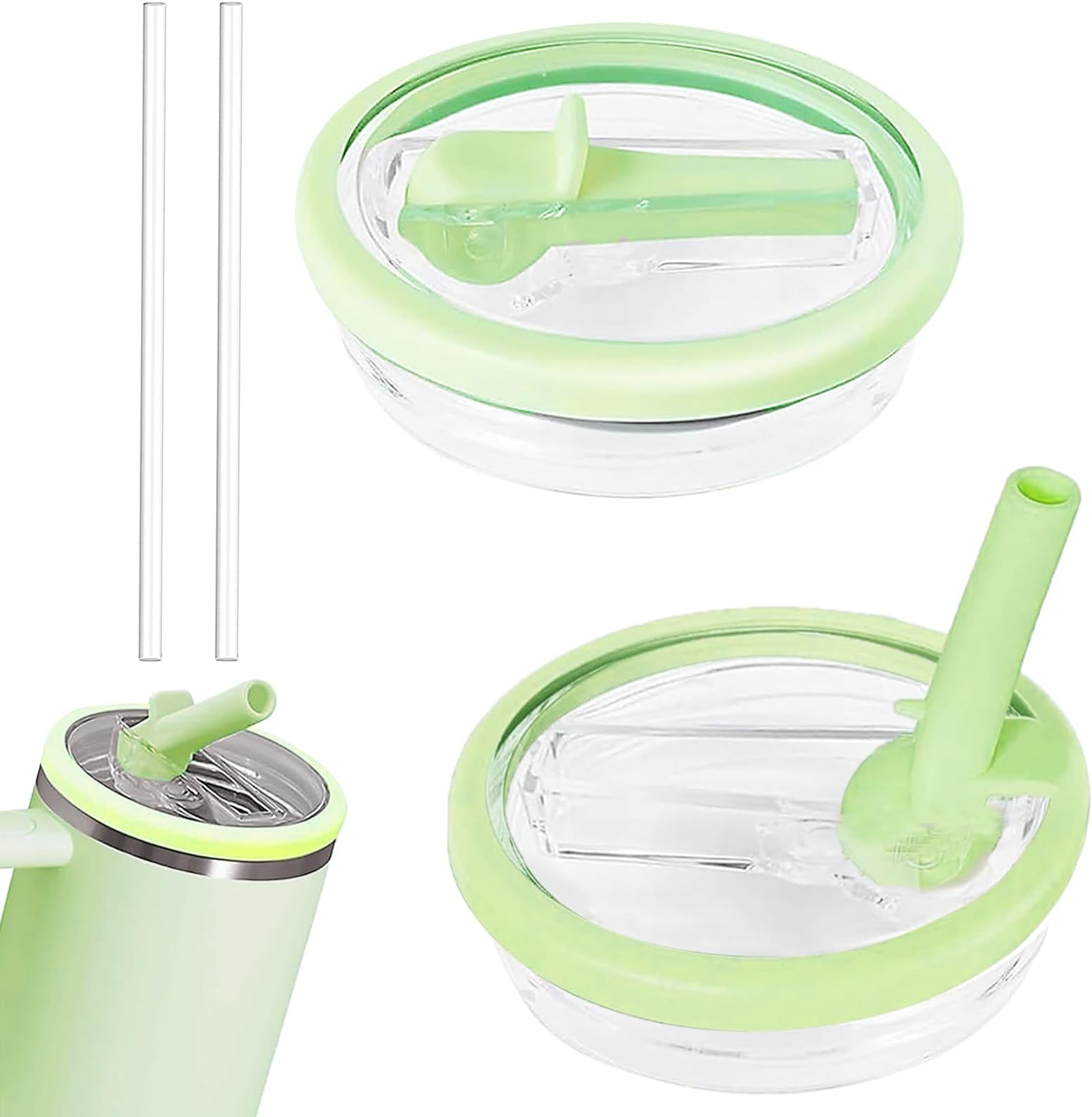 2 Pcs Cup Lid with Straw Replacement for 40oz Stanley Quencher, Stanley Leak Proof Lid, Reusable and Easy to Drink, Compatible with Stanley Cup Accessories (Green)